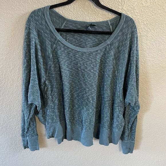 Anthropologie Left Of Center Large Teal Slub Knit Dolman Waffle Boho - Picture 1 of 7